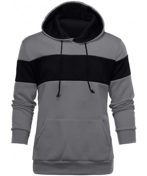 Thermal Underwear Men Patchwork Drawstring Hoodie Pure Color Hooded Long Sleeve Sweatshirt Pullover with Pockets - Gray - CV1...