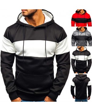 Thermal Underwear Men Patchwork Drawstring Hoodie Pure Color Hooded Long Sleeve Sweatshirt Pullover with Pockets - Gray - CV1...