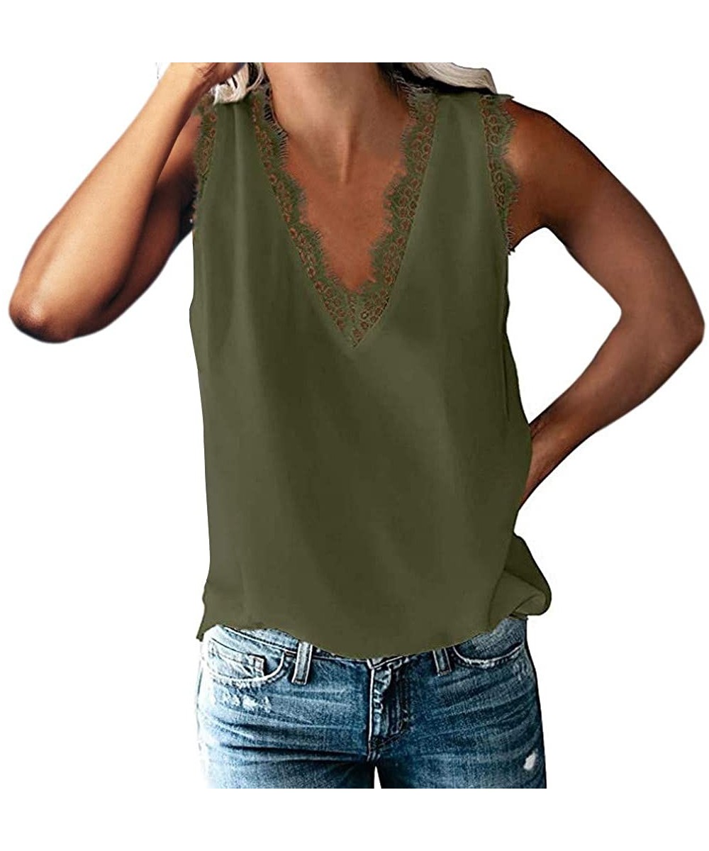 Camisoles & Tanks Women Halter Tank Tops Lace Crochet V Neck Strappy Loose Camisole Vests Shirt Blouse - X03-green - CO19DEYHCEY