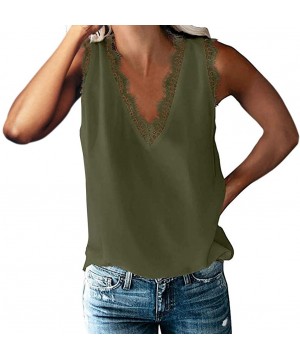 Camisoles & Tanks Women Halter Tank Tops Lace Crochet V Neck Strappy Loose Camisole Vests Shirt Blouse - X03-green - CO19DEYHCEY