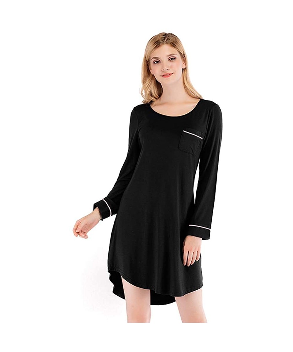 Nightgowns & Sleepshirts Women's Nightgown Long Sleeve Sleepwear Comfy Sleep Shirt Boyfriend Scoop Neck Nightshirt - Black - ...