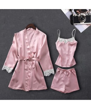 Bras Women Sexy Lace Lingerie Nightwear Underwear Babydoll Sleepwear Dress 3PC Suits - Pink - CU18SCE6MQ6