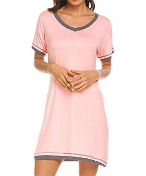 Nightgowns & Sleepshirts Women's Nightshirt Nightwear V Neck Home Wear Casual Short Sleeve Nightgowns - Pink - CE199RILCOT