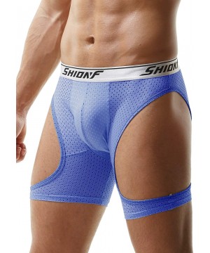 Boxer Briefs Men's Sexy Mesh Underwear Long Leg Breathable Stretch Boxer Briefs - Skyblue - CM18WE7T3QH