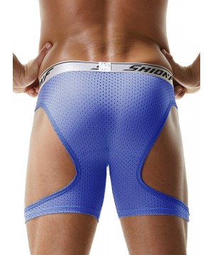 Boxer Briefs Men's Sexy Mesh Underwear Long Leg Breathable Stretch Boxer Briefs - Skyblue - CM18WE7T3QH