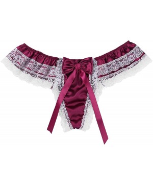 G-Strings & Thongs Men Lace Sissy Satin Panties Lace Frilly Skirted Thong Low Rise Underwear - Wine_red - CJ18S4TGHOW