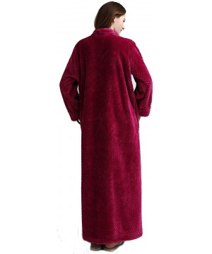 Robes Women's Zip Front Bathrobe Premium Flannel Fleece Plush Caftan Soft Long Robe Warm Housecoat - Rose - CH18HHUCXTR