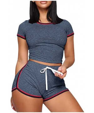 Sets Women's 2 Piece Shorts Set Sexy Outfits Crop Top Shorts Tracksuit Sleepwear Tank Top Pajama Set - Dark Blue - CX198RKYL3Z