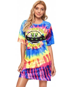 Nightgowns & Sleepshirts Women Casual Tie Dye Tee Shirt Dress Letter Short Sleeves Nightgowns - Multicoloured - CO19CGN54HT