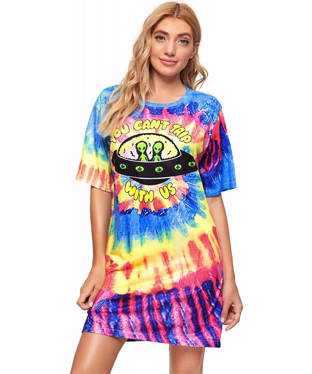 Nightgowns & Sleepshirts Women Casual Tie Dye Tee Shirt Dress Letter Short Sleeves Nightgowns - Multicoloured - CO19CGN54HT