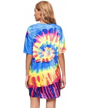 Nightgowns & Sleepshirts Women Casual Tie Dye Tee Shirt Dress Letter Short Sleeves Nightgowns - Multicoloured - CO19CGN54HT