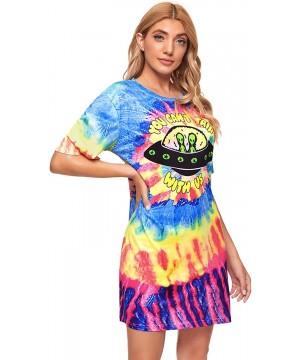 Nightgowns & Sleepshirts Women Casual Tie Dye Tee Shirt Dress Letter Short Sleeves Nightgowns - Multicoloured - CO19CGN54HT