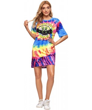 Nightgowns & Sleepshirts Women Casual Tie Dye Tee Shirt Dress Letter Short Sleeves Nightgowns - Multicoloured - CO19CGN54HT