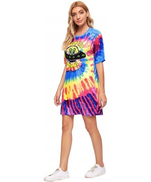 Nightgowns & Sleepshirts Women Casual Tie Dye Tee Shirt Dress Letter Short Sleeves Nightgowns - Multicoloured - CO19CGN54HT