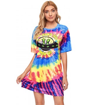 Nightgowns & Sleepshirts Women Casual Tie Dye Tee Shirt Dress Letter Short Sleeves Nightgowns - Multicoloured - CO19CGN54HT