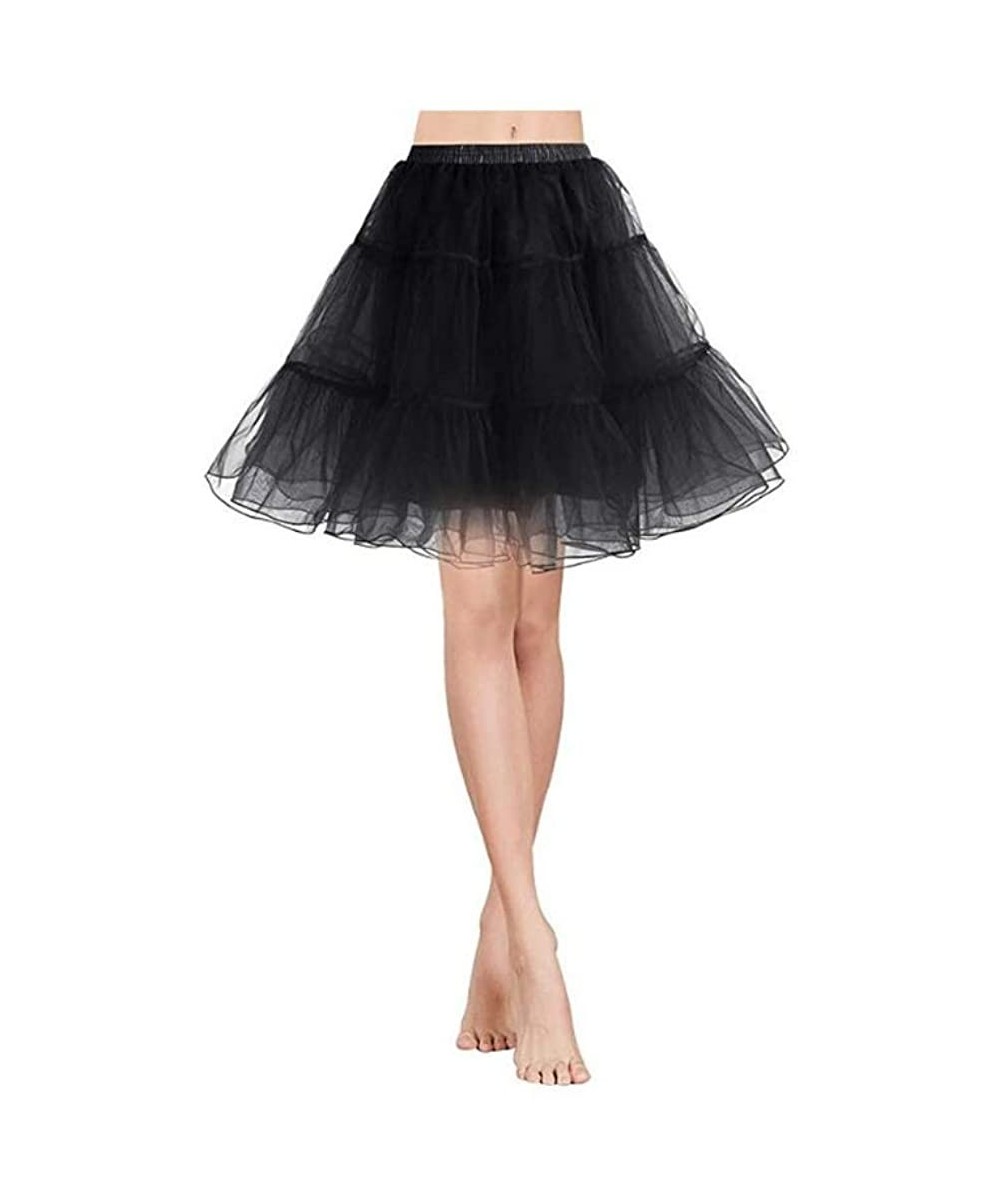 Slips Women's Puffy Chiffon Petticoat Dress Tutu Skirt Lolita Dress - Black - CU19DYX5MN4