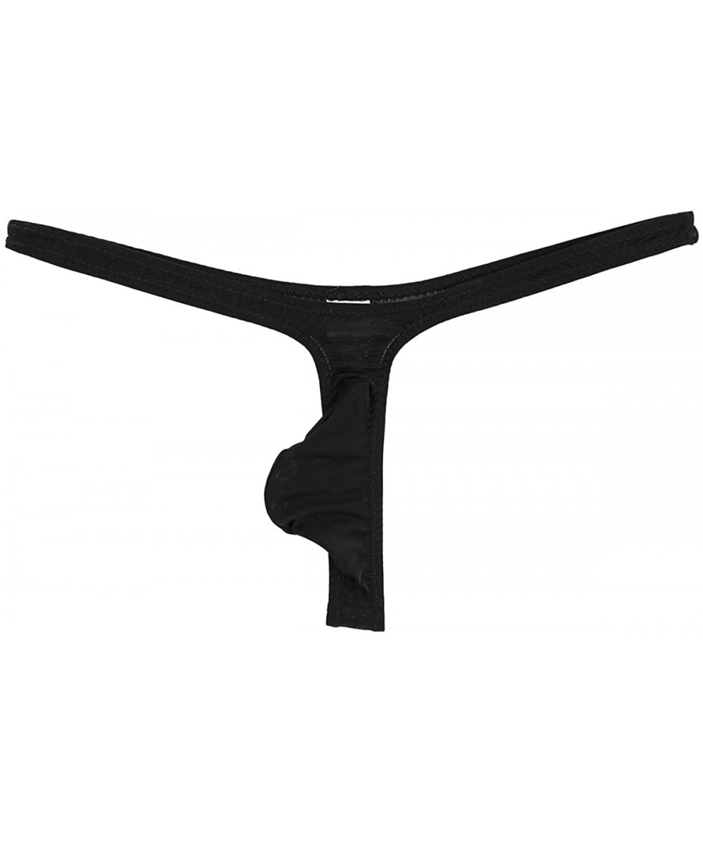 G-Strings & Thongs Men's Sexy Underwear Bulge Pouch Bikini G-String T-Back Thong Elastic Smooth Underwear Panties - Black - C...