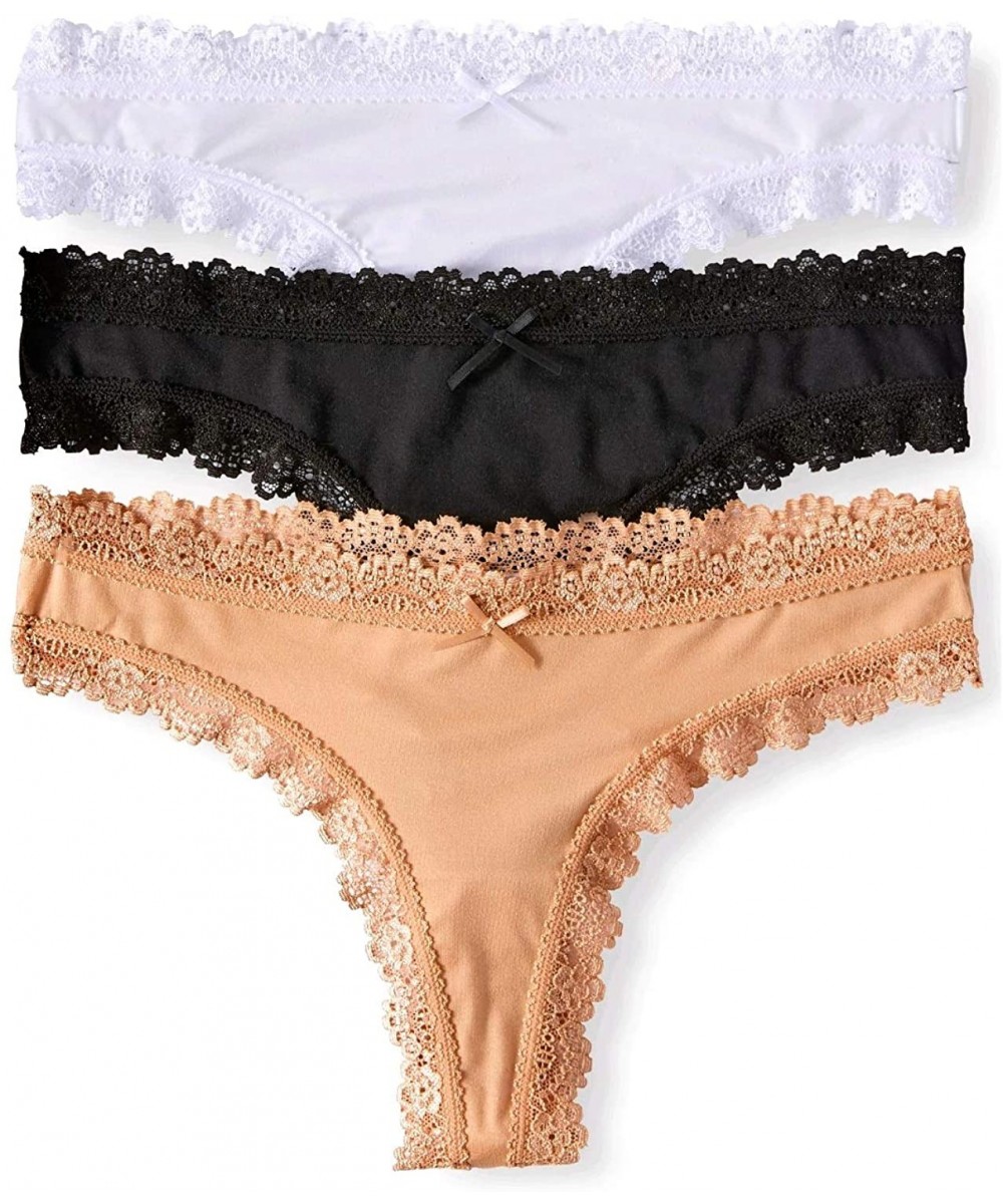 Panties Women's Super Soft Thong Panties (3 Pack- Black- White- Tan) (3-XLarge- 10) - CM1998A922E