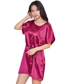 Nightgowns & Sleepshirts Women's Short Soft Plush Silky Charmeuse Summer Spa Sleep Dress - Rose Red - CT199SNQ80Z