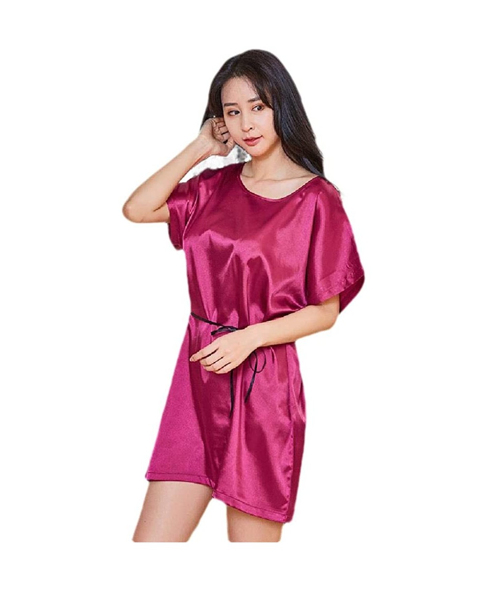 Nightgowns & Sleepshirts Women's Short Soft Plush Silky Charmeuse Summer Spa Sleep Dress - Rose Red - CT199SNQ80Z