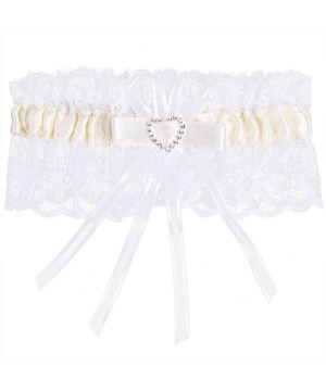 Garters & Garter Belts Bridal Lace Wedding Garter with Crystal Rhinestones Heart Satin Bow - Cream - CO17AZC6HKQ