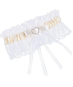 Garters & Garter Belts Bridal Lace Wedding Garter with Crystal Rhinestones Heart Satin Bow - Cream - CO17AZC6HKQ