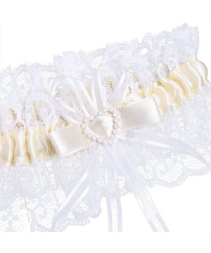 Garters & Garter Belts Bridal Lace Wedding Garter with Crystal Rhinestones Heart Satin Bow - Cream - CO17AZC6HKQ