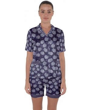 Sets Womens Cartoon Sheep Pattern Satin Short Sleeve Pyjamas Set- XS-3XL - Blue - CP186L6IQHM