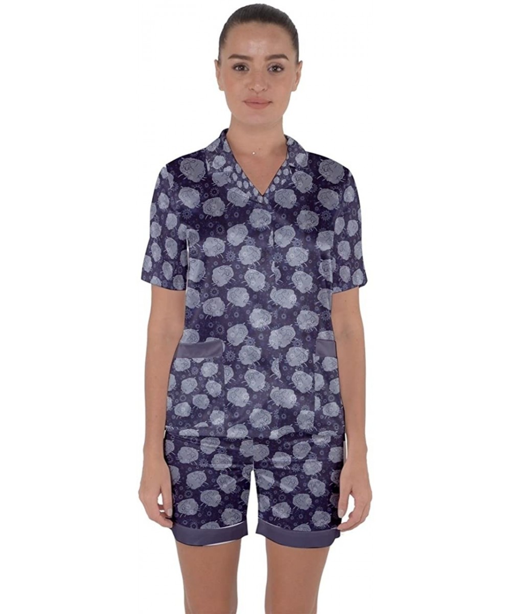 Sets Womens Cartoon Sheep Pattern Satin Short Sleeve Pyjamas Set- XS-3XL - Blue - CP186L6IQHM