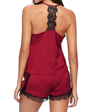 Sets Women Summer Sleepwear Set Sleeveless Strap Nightwear Lace Trim Cami Top Shorts with Adjustable Waist Pajama Sets Wine -...