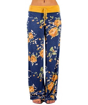 Bottoms Comfy Casual Pajama Pants Floral Print Drawstring Palazzo Lounge Pants Wide Leg - Z - Yellow - CM1947H4RXX