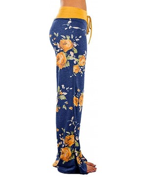 Bottoms Comfy Casual Pajama Pants Floral Print Drawstring Palazzo Lounge Pants Wide Leg - Z - Yellow - CM1947H4RXX