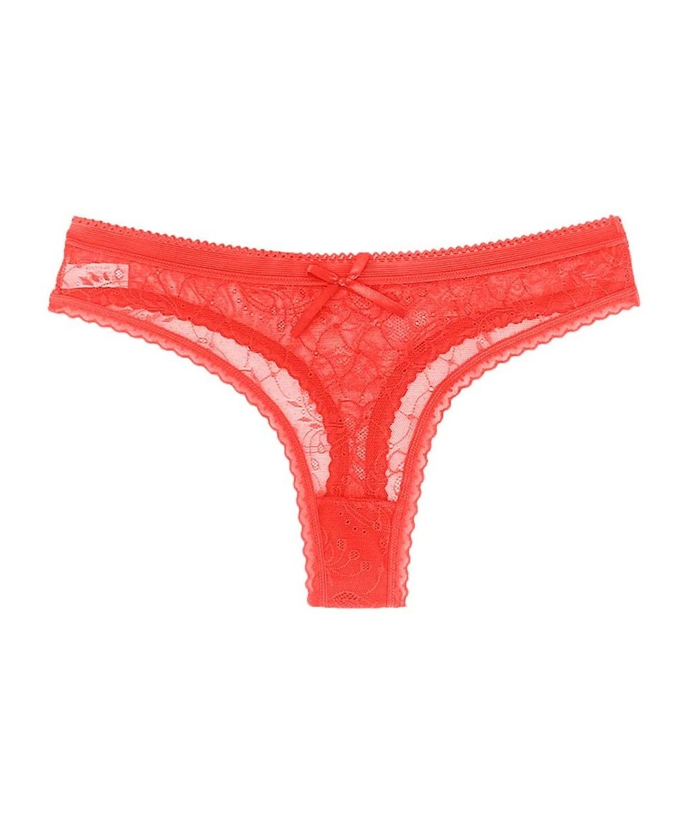 Thermal Underwear Autumn Sexy Mid-Rise Lace Solid Padded Seamless Trendy Underwear Panties - Red - C8199UTX0DS