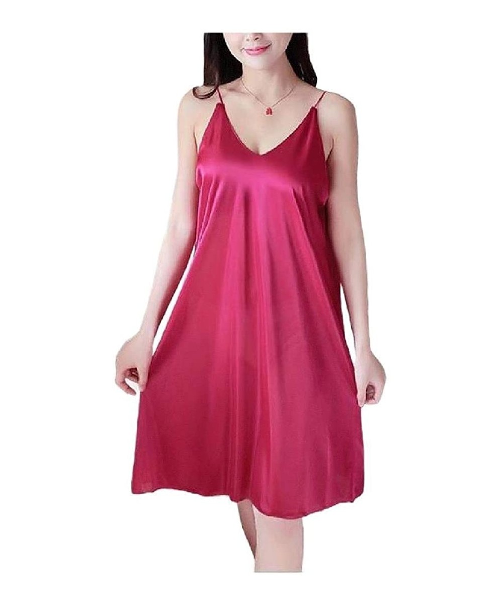 Nightgowns & Sleepshirts Women Charmeuse Sexy Silk Lounger Sling Nightwear Sleeping Dress - As3 - C419E7KW76M