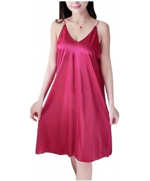 Nightgowns & Sleepshirts Women Charmeuse Sexy Silk Lounger Sling Nightwear Sleeping Dress - As3 - C419E7KW76M