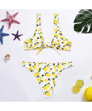 Tops Women's Knotted Sandwich Thong Bikini Mid Waist Beach Swimsuit - T-yellow - CR194DUQS4U