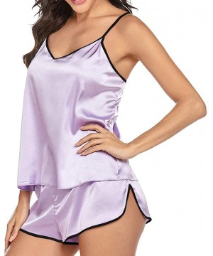 Sets Camisole Shorts Women's Lingerie Set Comfozy Satin Pajamas Sleepwear Nightwear - Pink - CH190DST2AX