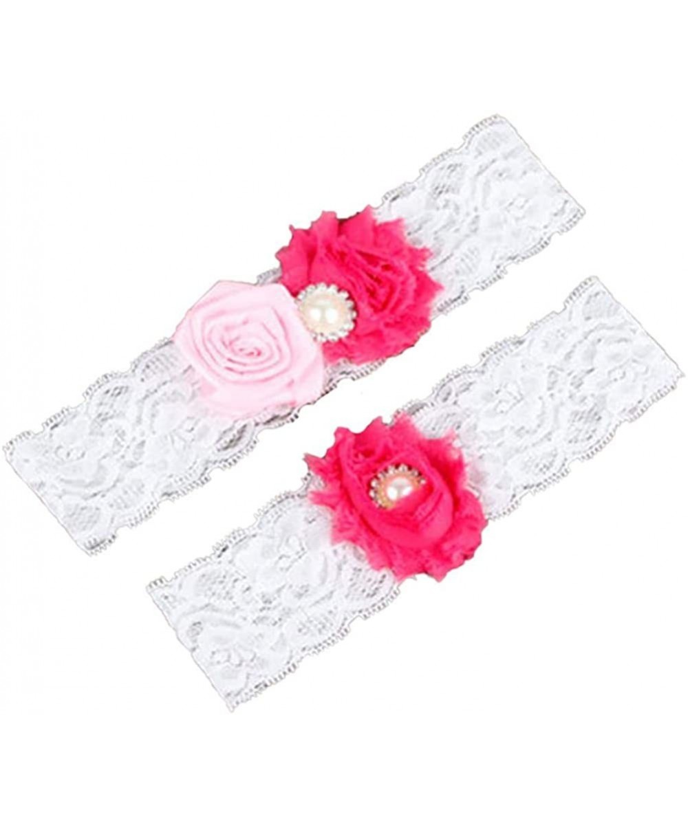 Garters & Garter Belts Wedding Bridal Garters White Flower Garter Lace Set of 2 - Pink 2 - C318YTKIYTX