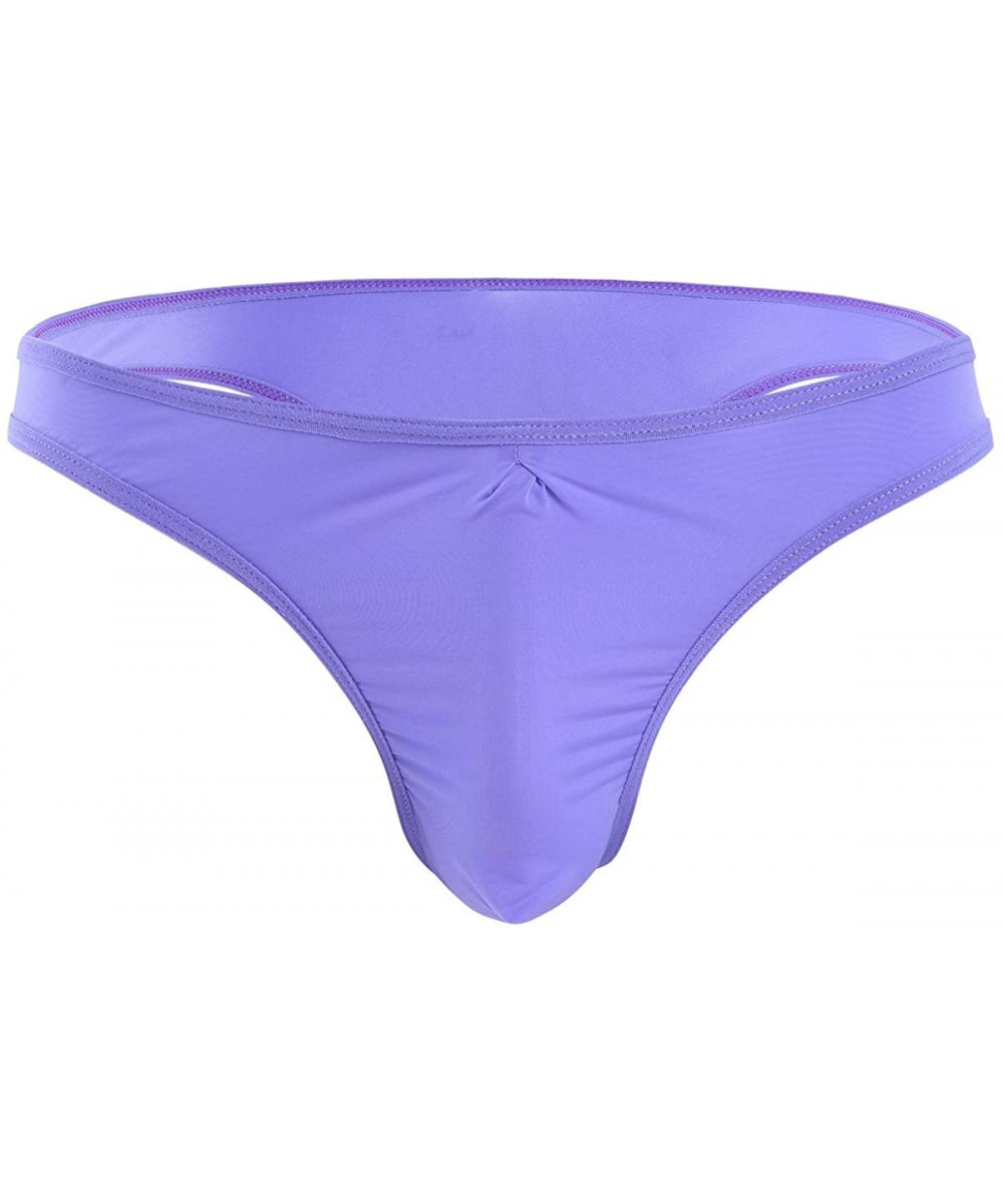 Briefs Men's Sexy Ruched Ice Silk G-String Thongs Bikini Briefs Underwear - Purple - CU18RE5264T