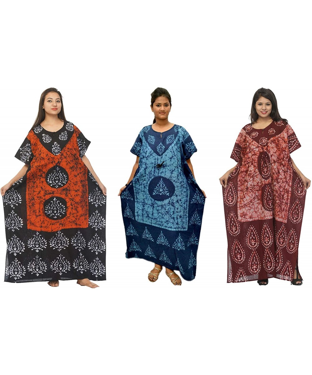 Nightgowns & Sleepshirts Cotton Caftan/Kaftan Combo 3 Indian Cotton Batik Bohemian Long Dress - Combo-111 - CE18O2GZMOI