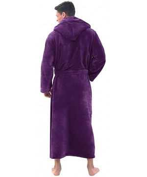 Robes Mens Bathrobe- Men's Plush Fleece Robe Lengthen Shawl with Hood Warm Kimono Home Coat Clothes - Purple - C1193OUN2ET