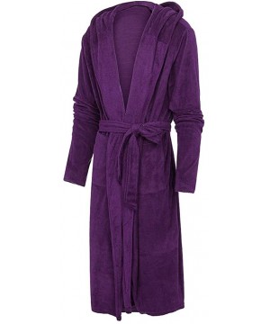 Robes Mens Bathrobe- Men's Plush Fleece Robe Lengthen Shawl with Hood Warm Kimono Home Coat Clothes - Purple - C1193OUN2ET