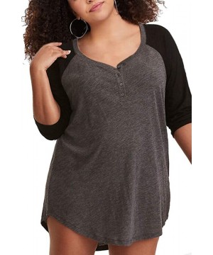 Nightgowns & Sleepshirts Womens Plus Size Tunic Raglan Henley V Neck 3/4 Sleeve Sleep Shirts Sleepwear Pajamas - Dark Grey - ...