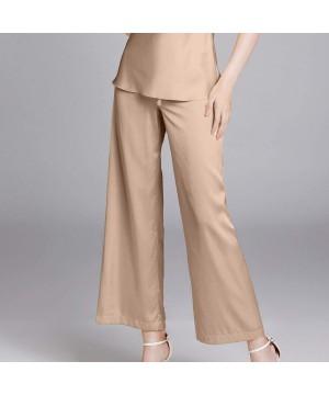 Bottoms Women's Satin Pajama Pants Silk Lounge Bottoms Wide Leg Solid Sleepwear Trousers - Khaki - C1198UO6DU9