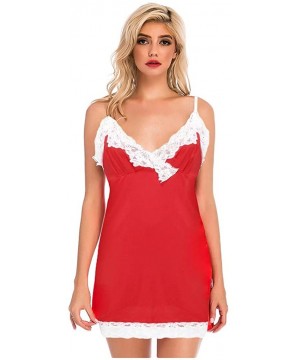 Accessories Women Sexy Lace Lingerie V-Neck Backless Nightdress Underwear Sleepwear Pajamas - Red - CV197D9L5OC