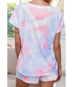 Sets Womens Tie Dye Clothing Set Short Sleeve Pajama Colorful Shorts with Tee Top Lounge Wear - Pink Blue - CD19DO3QYAT