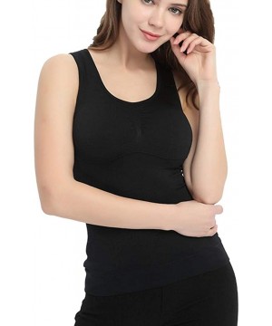 Shapewear Women's Shapewear Tank Top Cami Shaper with Built in Removable Bra Pads Body Shaper Camisole - Black - CL18OZ87QGZ