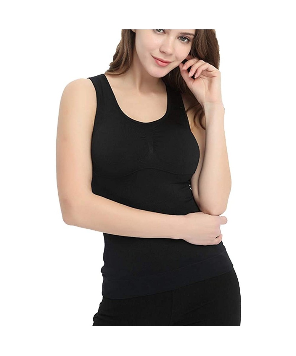 Shapewear Women's Shapewear Tank Top Cami Shaper with Built in Removable Bra Pads Body Shaper Camisole - Black - CL18OZ87QGZ