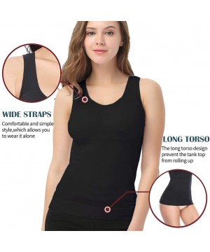 Shapewear Women's Shapewear Tank Top Cami Shaper with Built in Removable Bra Pads Body Shaper Camisole - Black - CL18OZ87QGZ