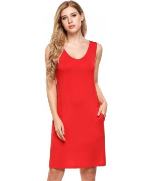 Nightgowns & Sleepshirts Women's Sleeveless Rayon Slub Nightgown Tank Sleepdress Full Slip Nightie - Red-01 - CM18RUL876K